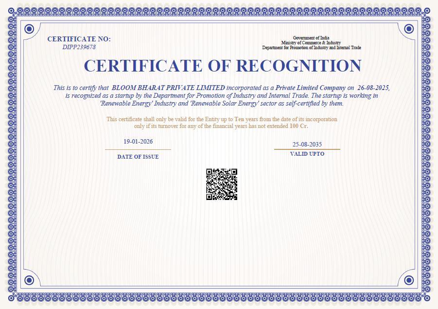DPIIT Startup India Certificate of Recognition